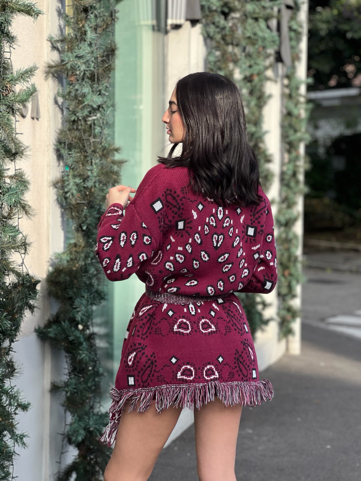 OF - Cardigan Patty bordeaux sfrangiato