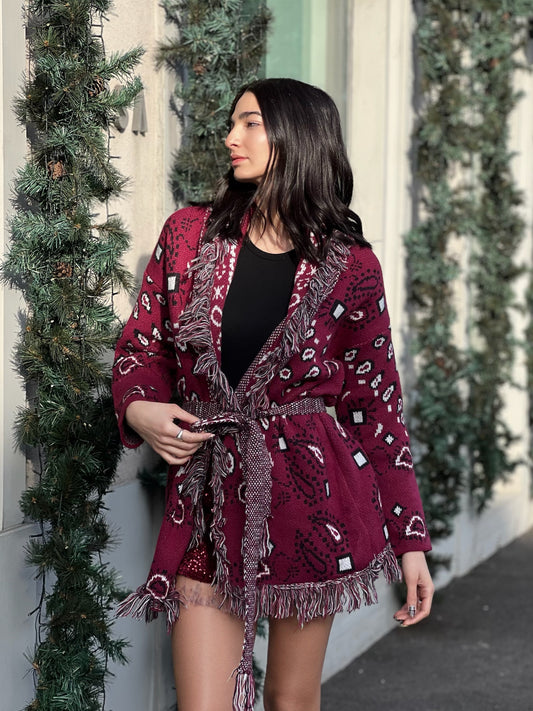LM - Cardigan Patty bordeaux sfrangiato