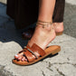 OF - Sandalo basso Hern cuoio strass 