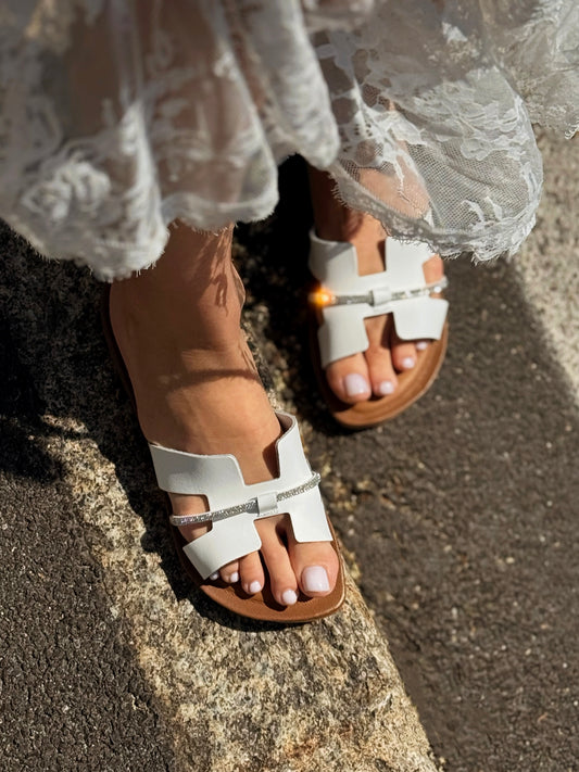 OF - Sandalo basso Hern bianco strass