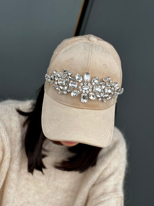 OF - Cappello Taylor velluto beige con pietre