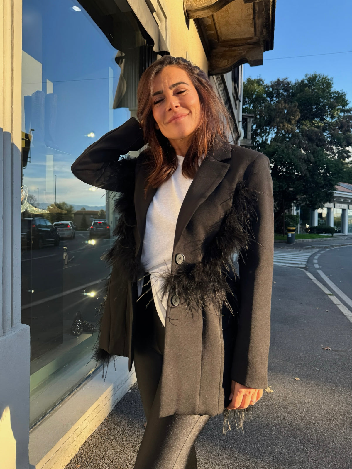 LM - LUMINA Blazer Holland nero con piume nere