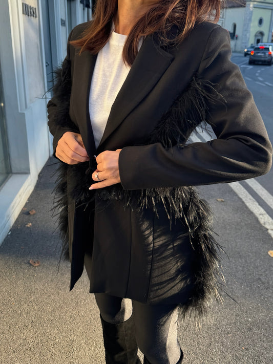 LM - LUMINA Blazer Holland nero con piume nere