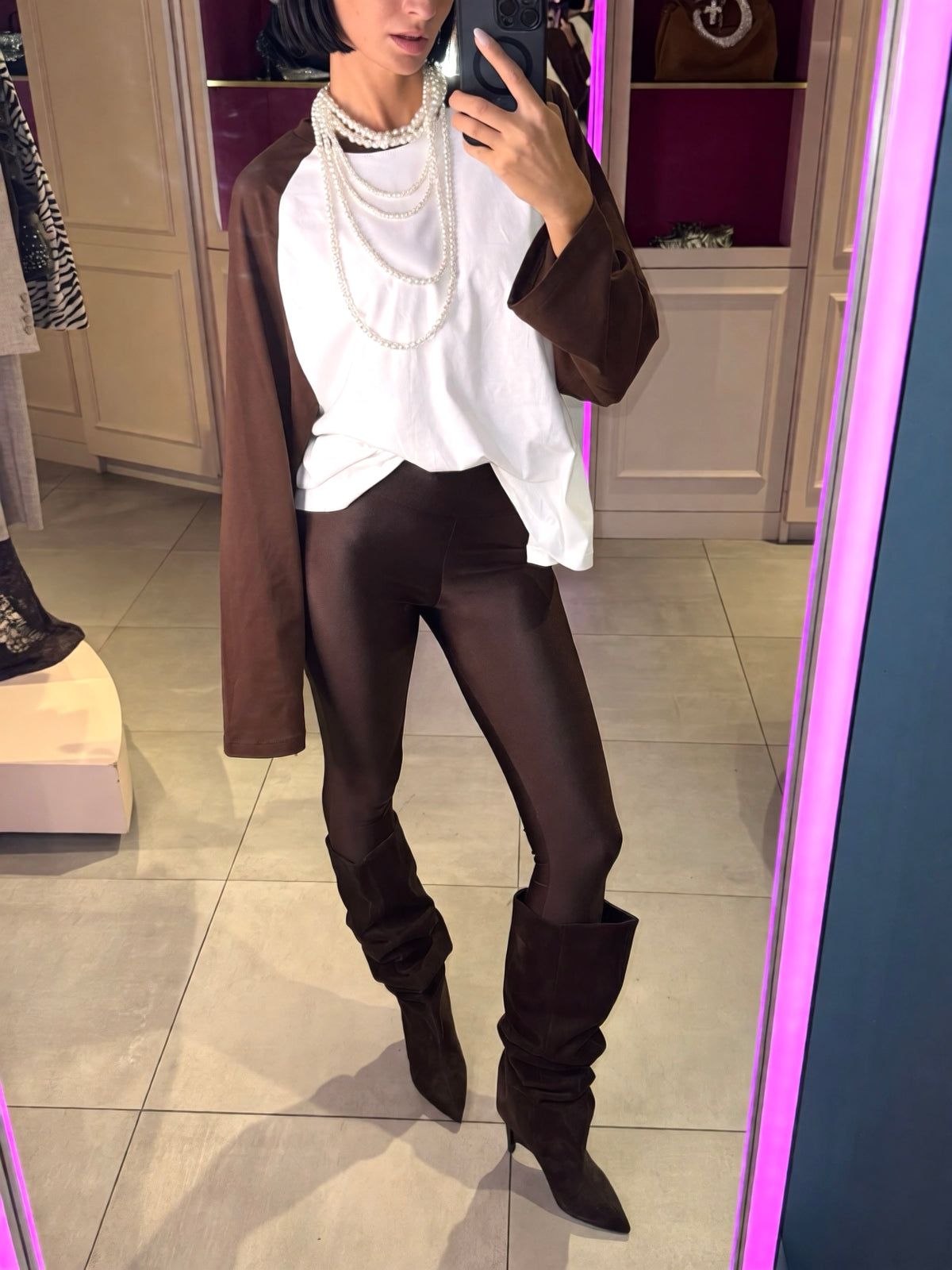 LM - Leggings Fabia marrone satin