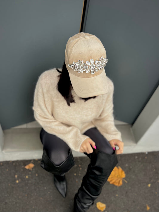 LM - Cappello Taylor velluto beige con pietre