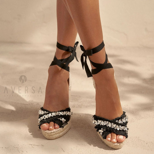 OF - Manebì x wedges valenciana black w gems