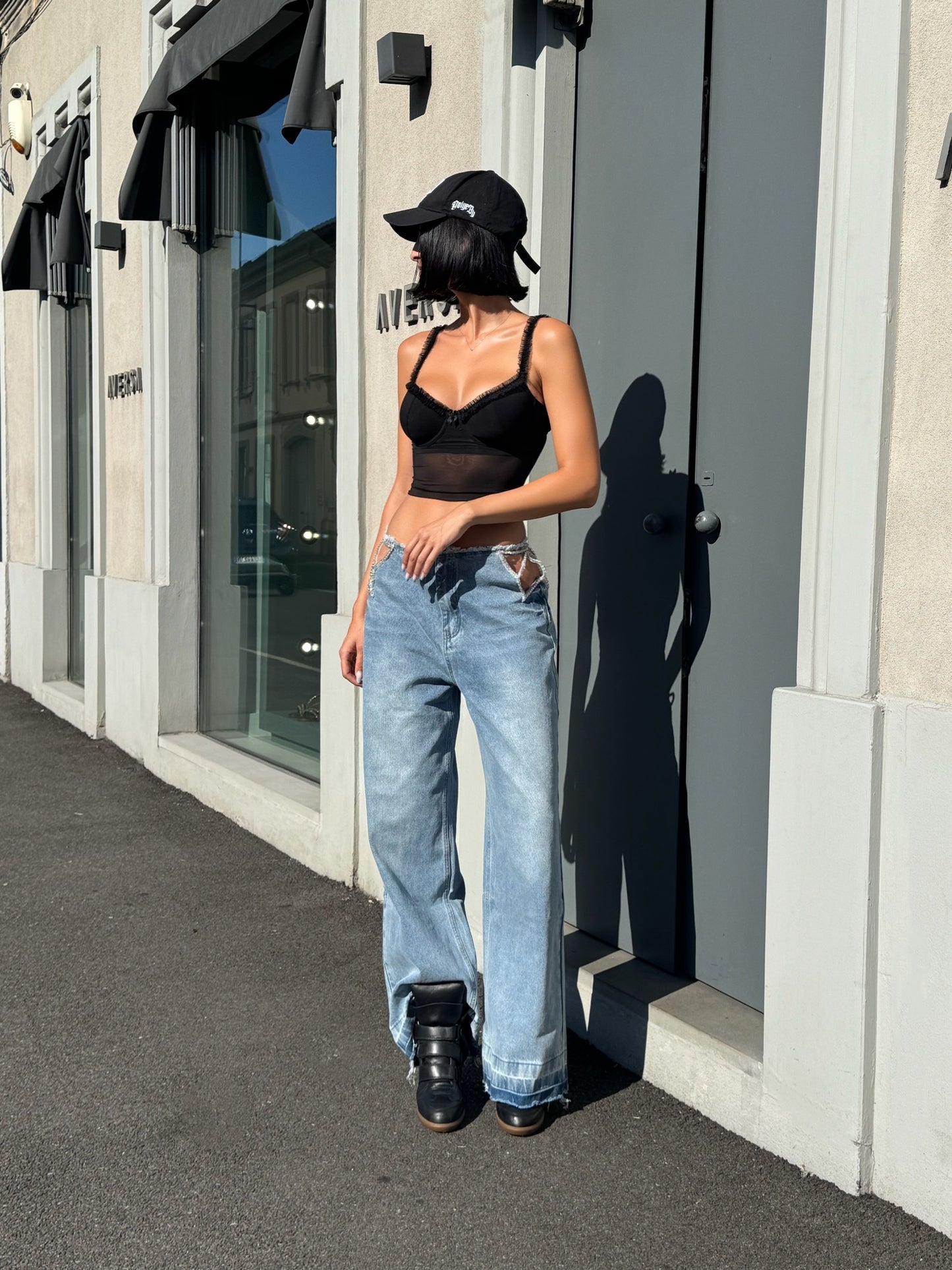 LM - Jeans Starlight azzurro con inserto strass