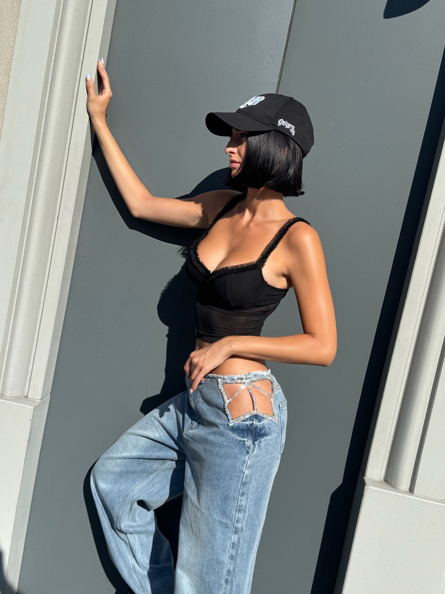 OF - Jeans Starlight azzurro con inserto strass