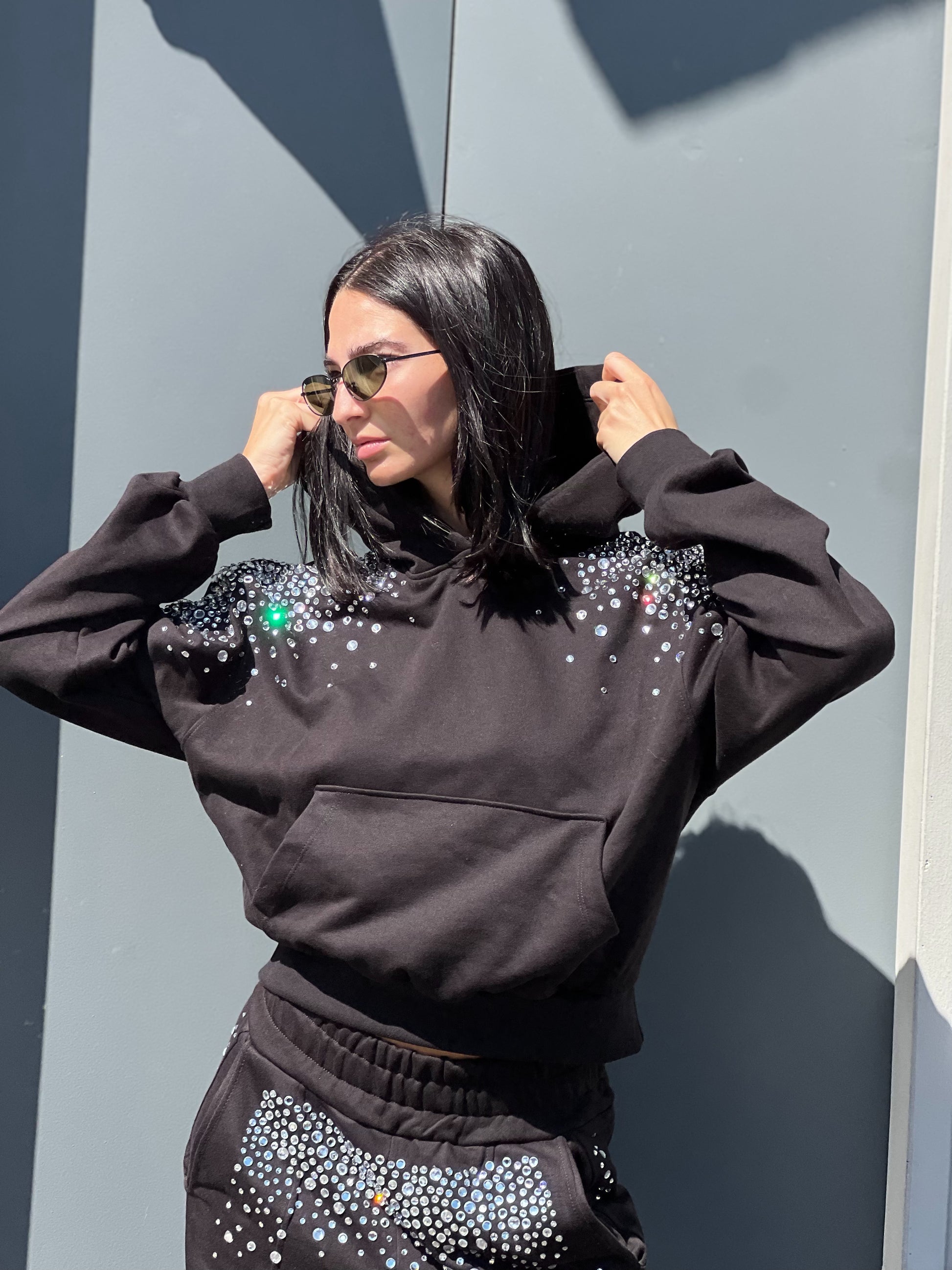 OF - ODI ET AMO Felpa Moana nero con strass