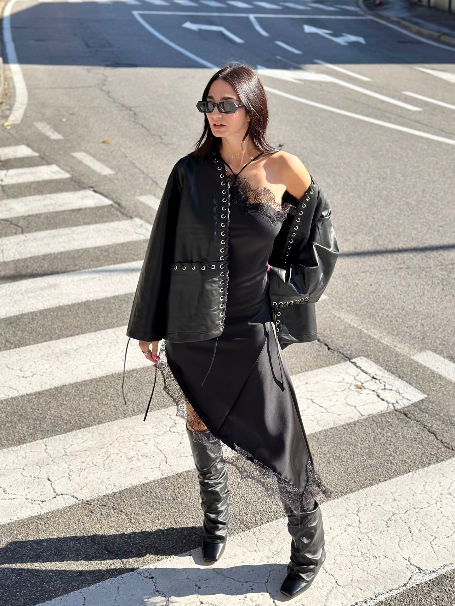 OF - Abito Susy satin nero