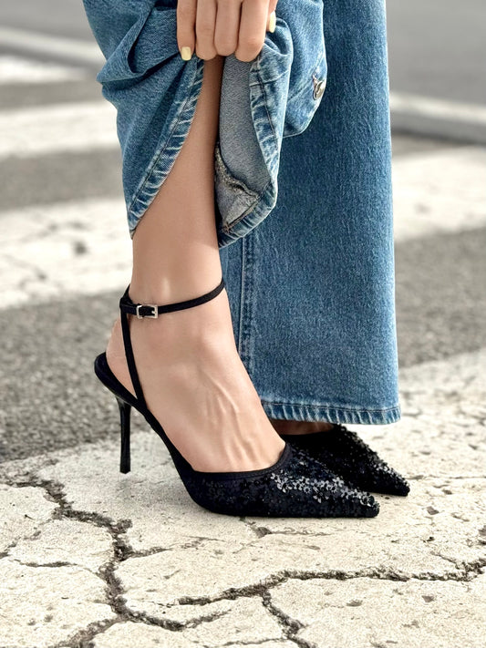 OF - Tacco Sabrina nero con paillettes