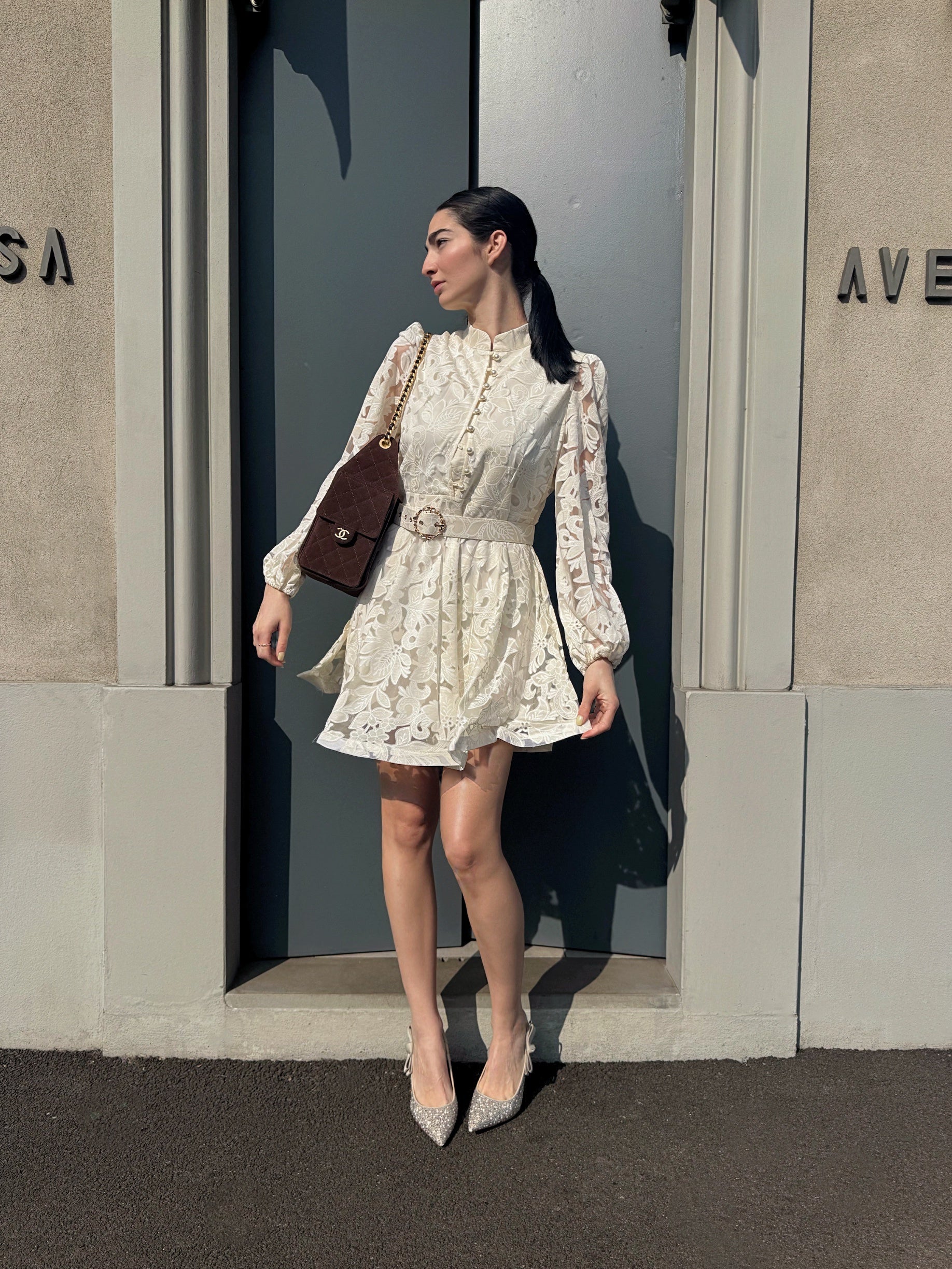 OF - Abito Caroline pizzo con cintura