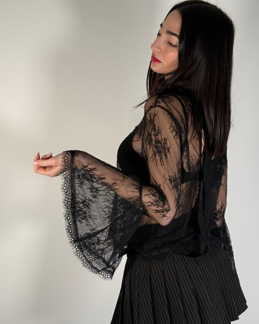 OF - LUMINA Camicia Flora pizzo nero