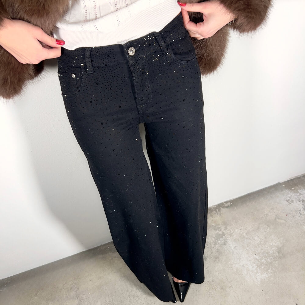 OF - Jeans Moo nero strass nero