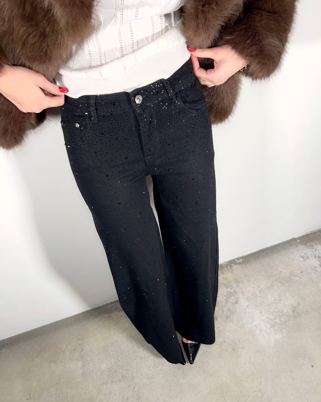 OF - Jeans Moo nero strass nero