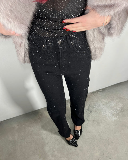 OF - Jeans Seo nero con strass