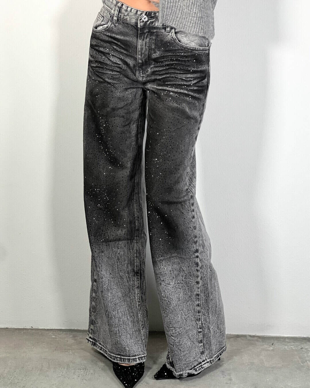 OF - Jeans Marlon grigio vintage con strass