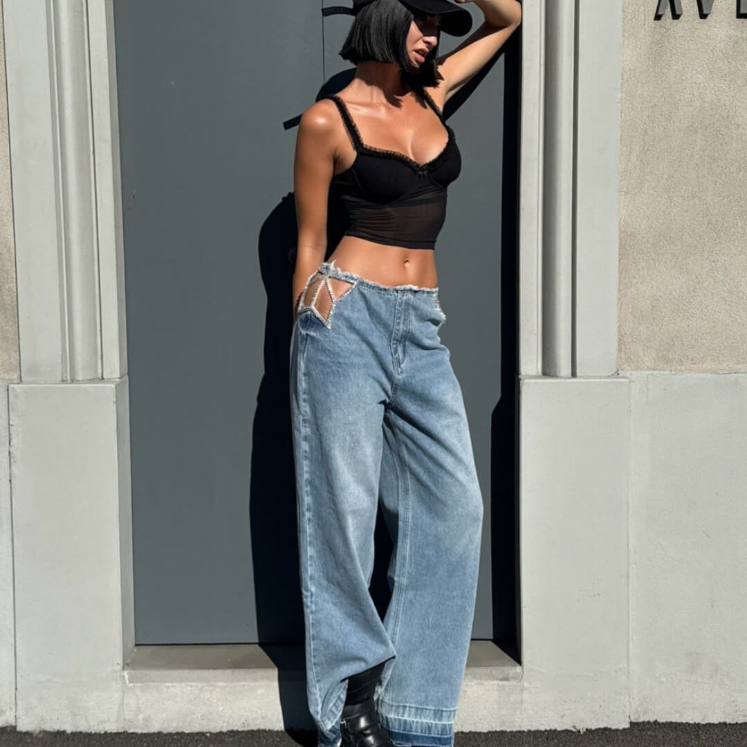 LM - Jeans Starlight azzurro con inserto strass