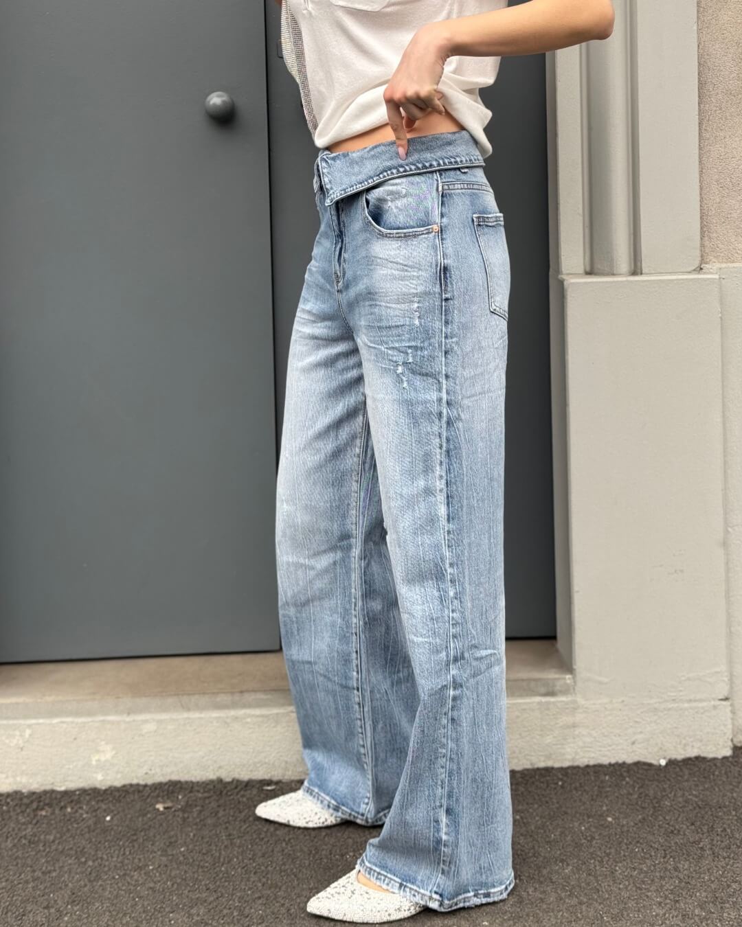 OF - Jeans Yle con risvolto light blue