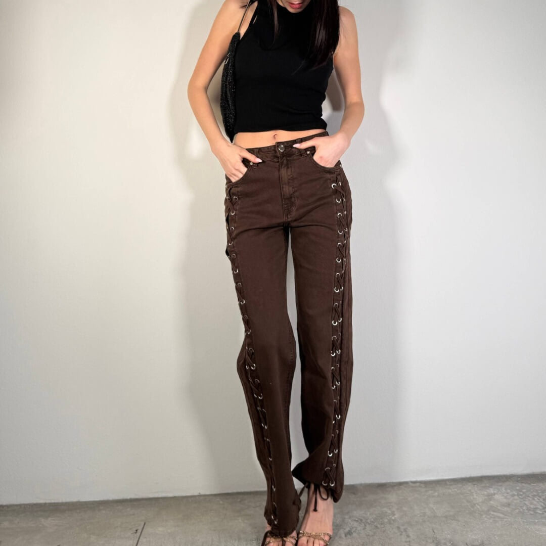 OF - Jeans Trelle intreccio marrone