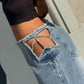 OF - Jeans Starlight azzurro con inserto strass