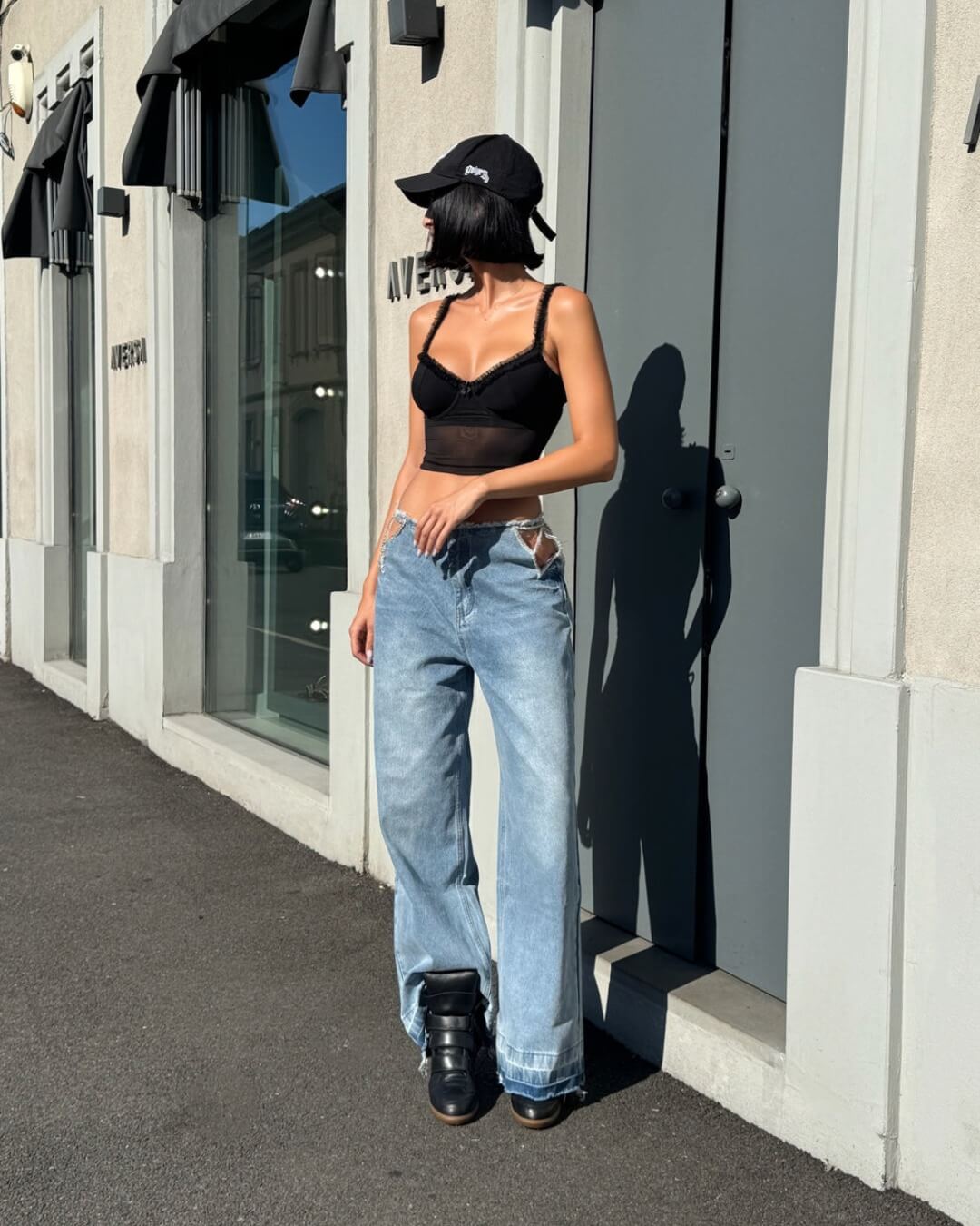OF - Jeans Starlight azzurro con inserto strass