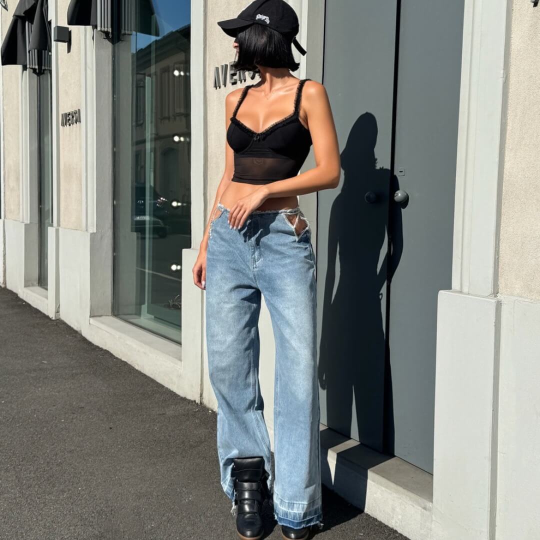 OF - Jeans Starlight azzurro con inserto strass