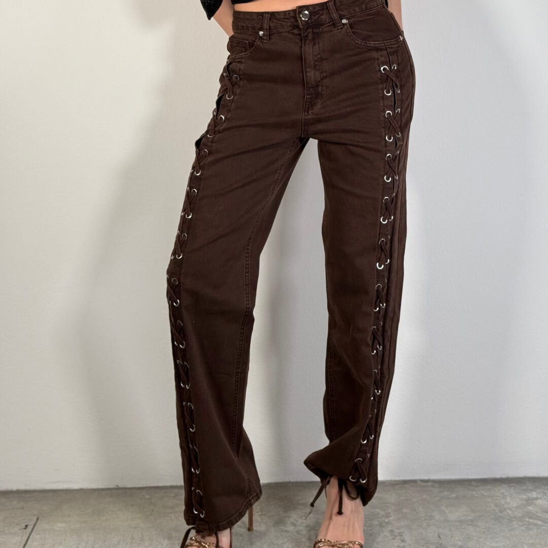 OF - Jeans Trelle intreccio marrone