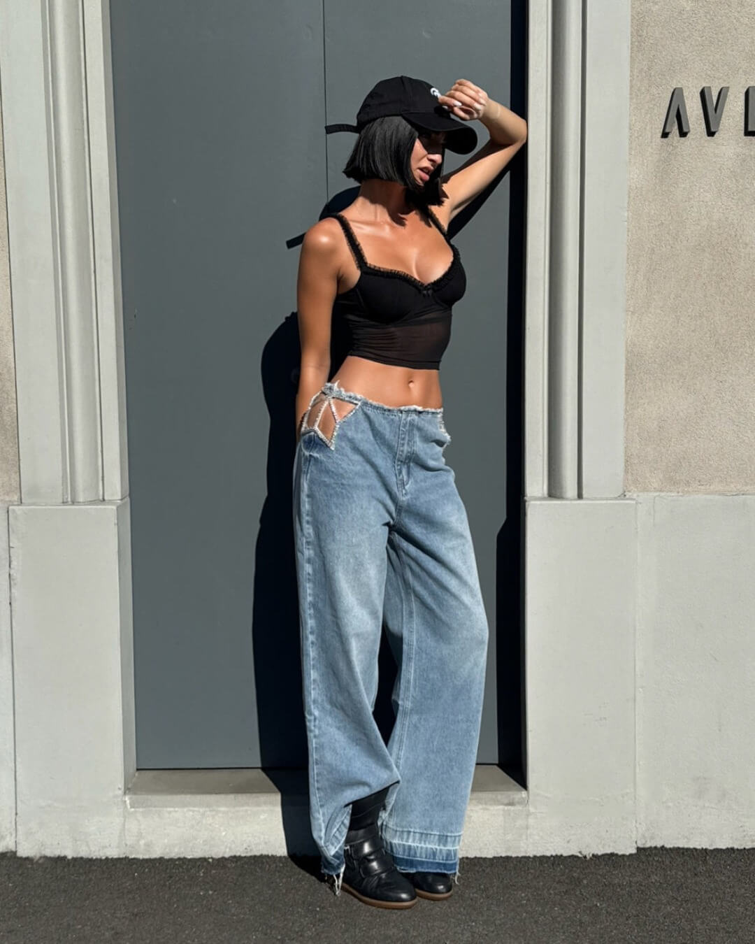 OF - Jeans Starlight azzurro con inserto strass