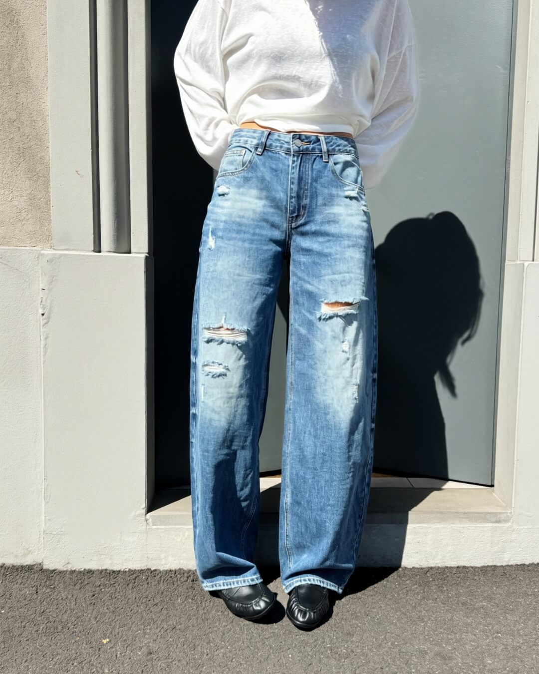 OF - Jeans Flinn denim blue baloon con strappi