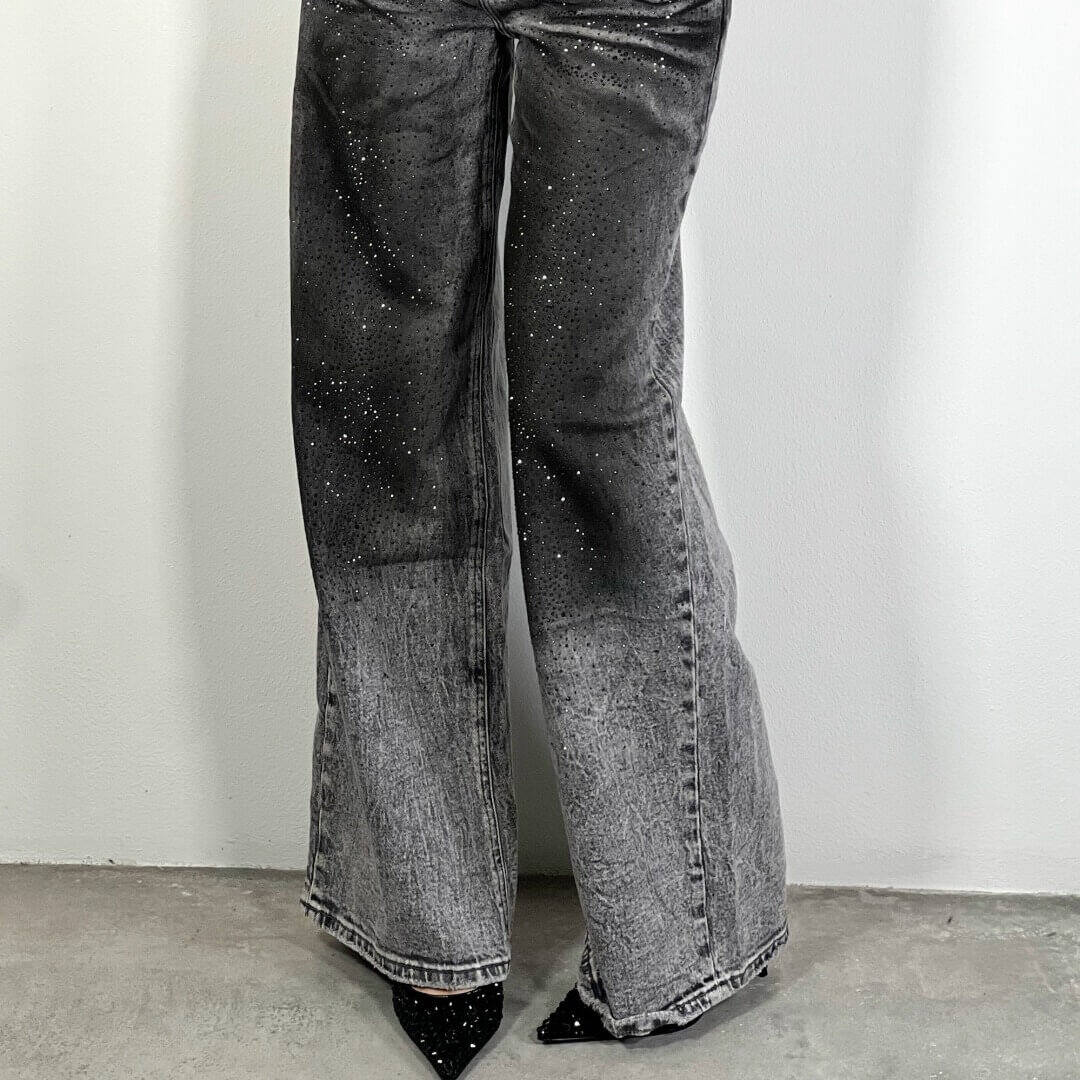 OF - Jeans Marlon grigio vintage con strass