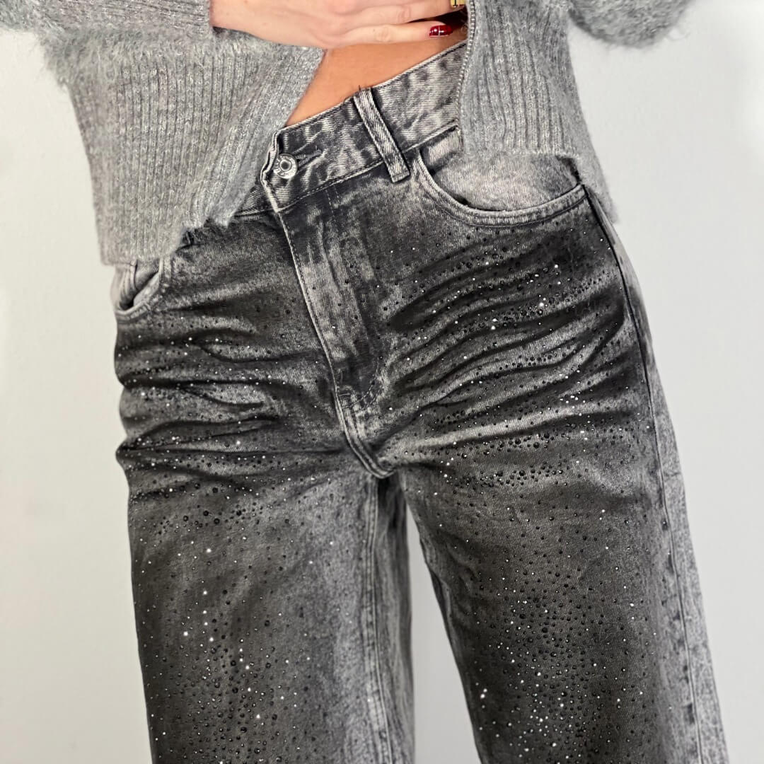 LM - Jeans Marlon grigio vintage con strass