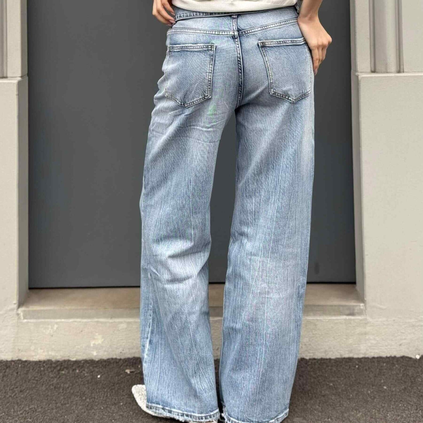 OF - Jeans Yle con risvolto light blue