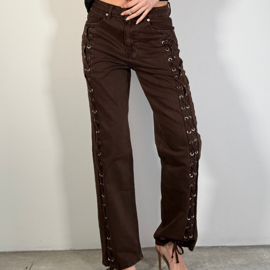 OF - Jeans Trelle intreccio marrone