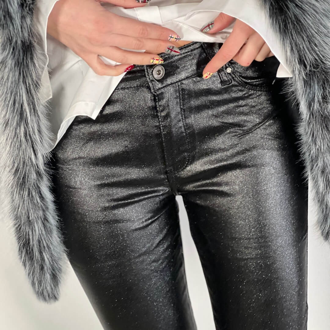OF - Jeans Zoe nero glitter skinny