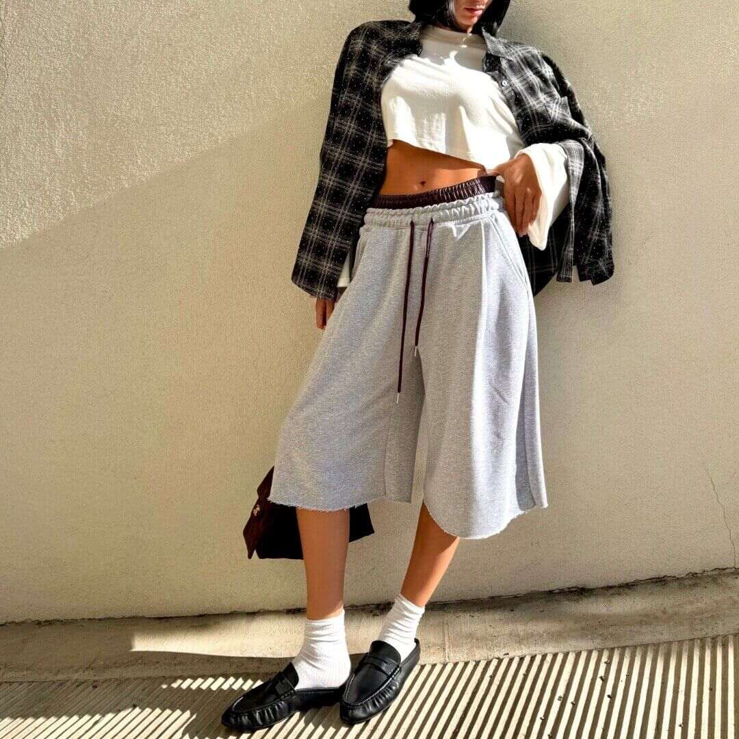 OF - Jorts Mia grigio con inserto ecopelle bordeuax