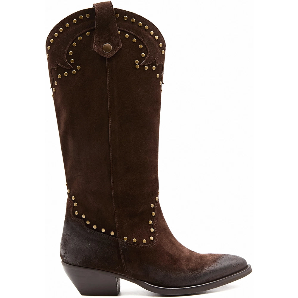 LM - Stivale Dea camoscio testa di moro con borchie