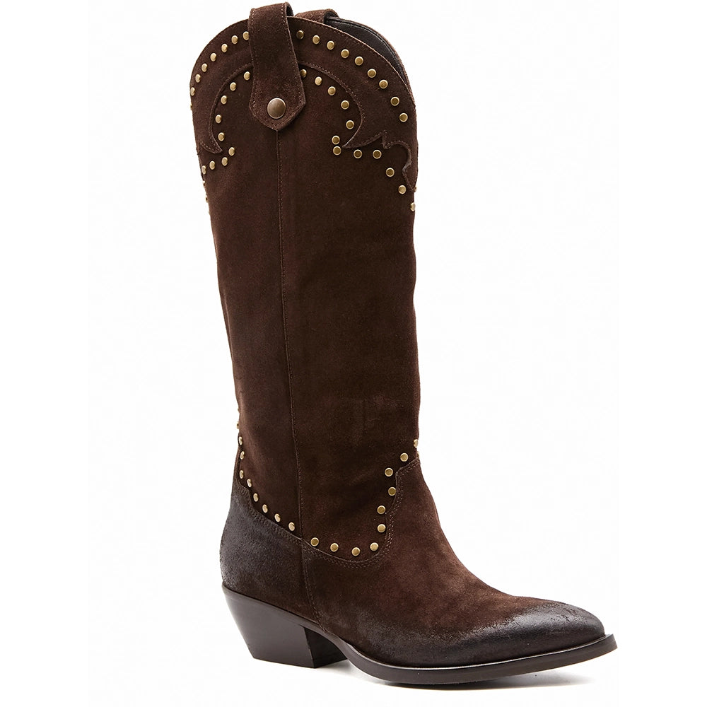 LM - Stivale Dea camoscio testa di moro con borchie