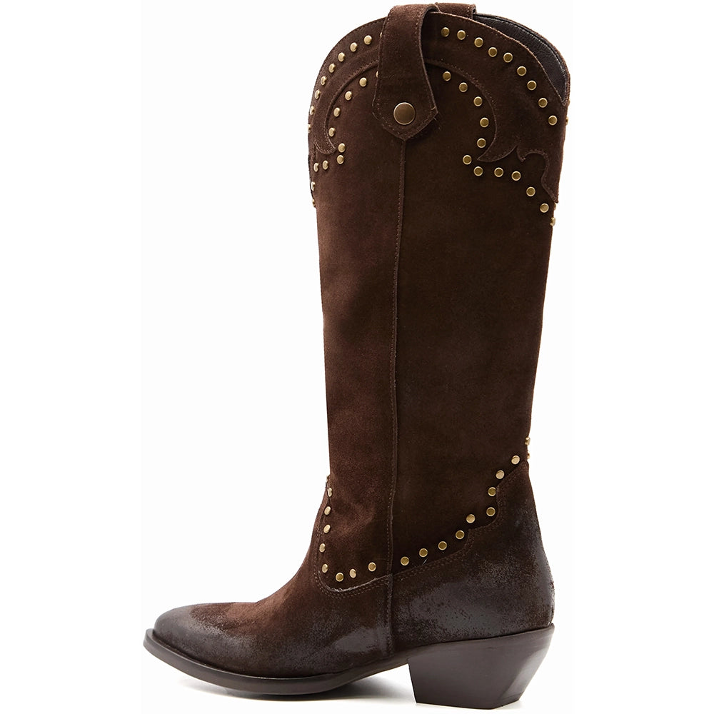 LM - Stivale Dea camoscio testa di moro con borchie