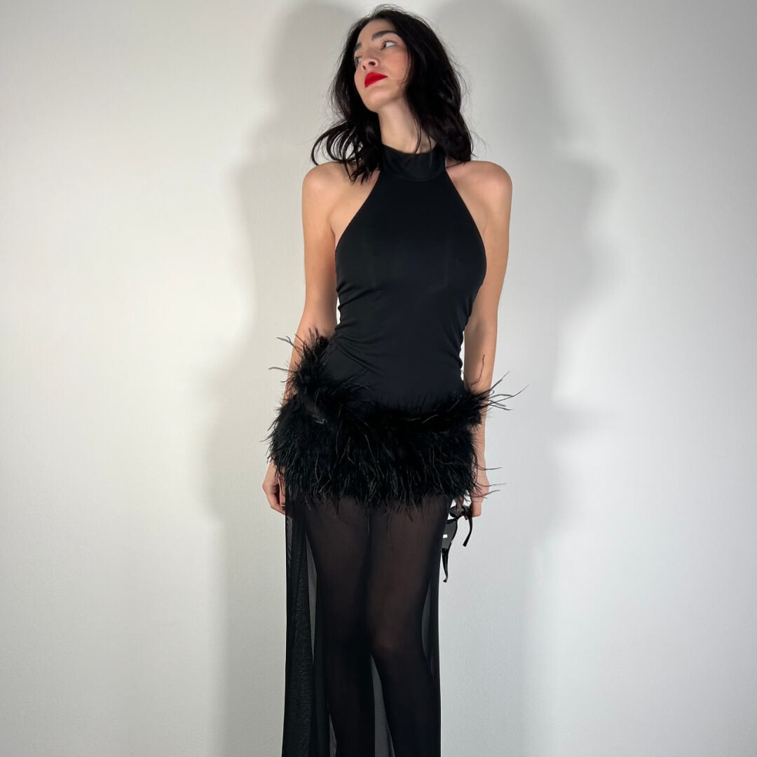 LM - LUMINA Abito Chloe piume tulle nero