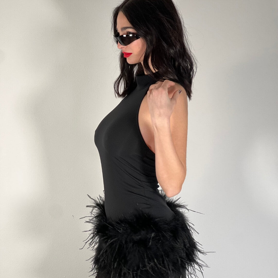 OF - LUMINA Abito Chloe piume tulle nero