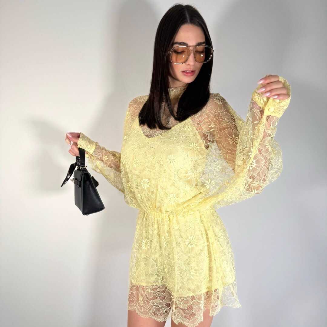 LM - LUMINA Abito Florel pizzo limone