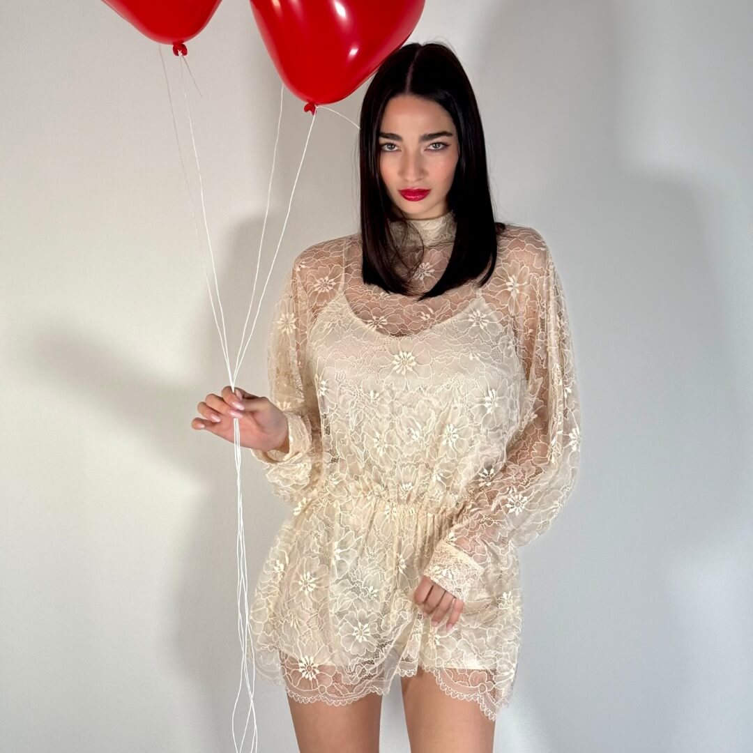 LM - LUMINA Abito Florel pizzo panna