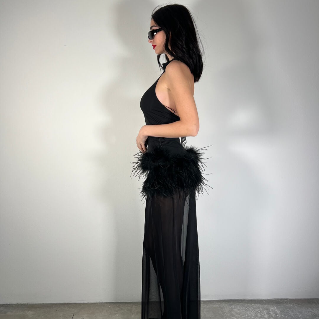 OF - LUMINA Abito Chloe piume tulle nero