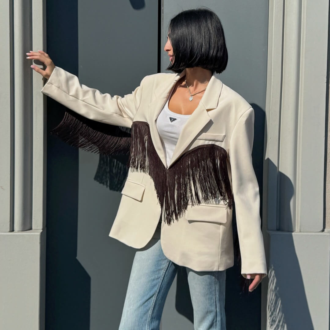 LM - LUMINA Blazer Mateo beige con frange marroni
