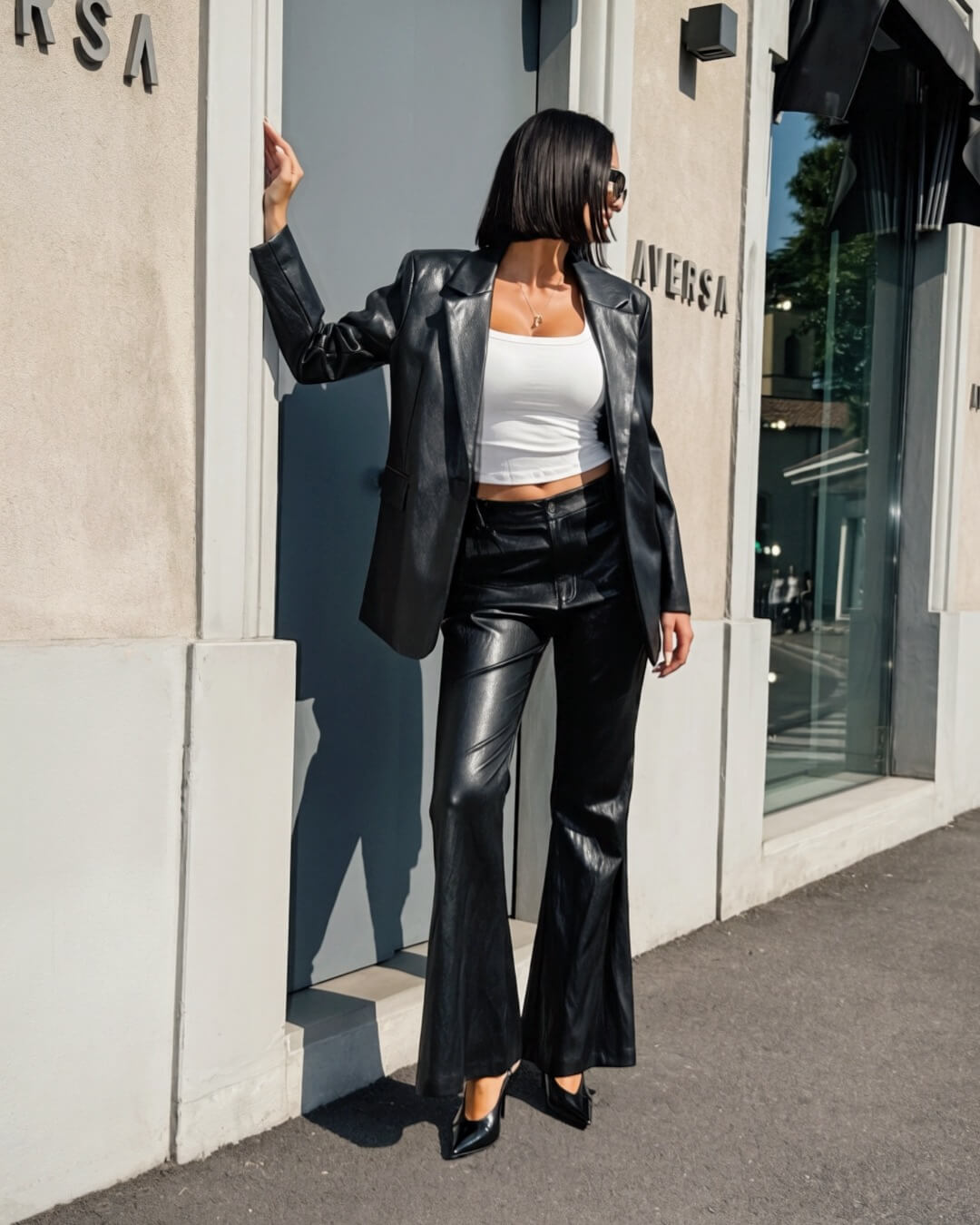 OF - LUMINA Blazer Reya ecopelle nero
