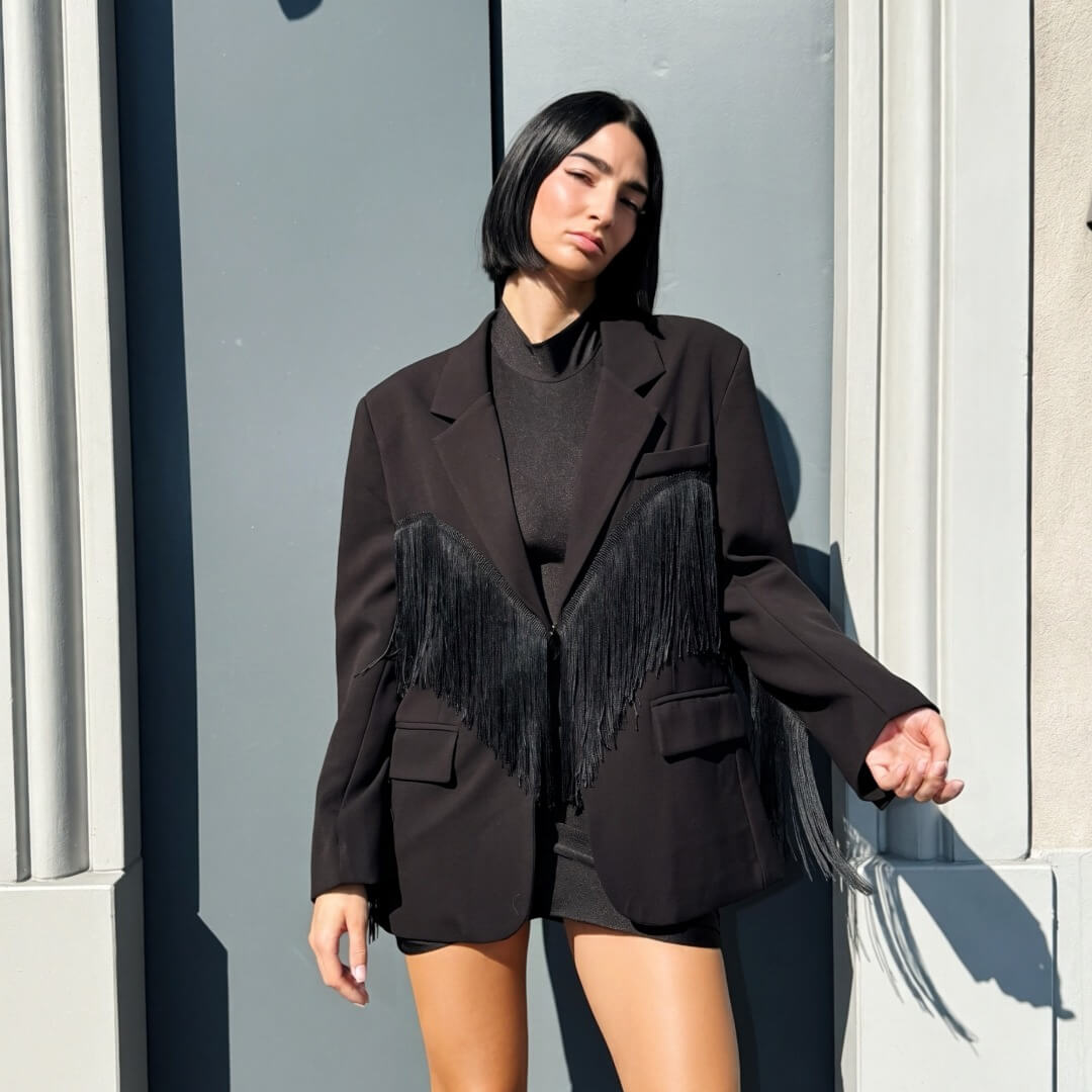 OF - LUMINA Blazer Mateo nero con frange nere