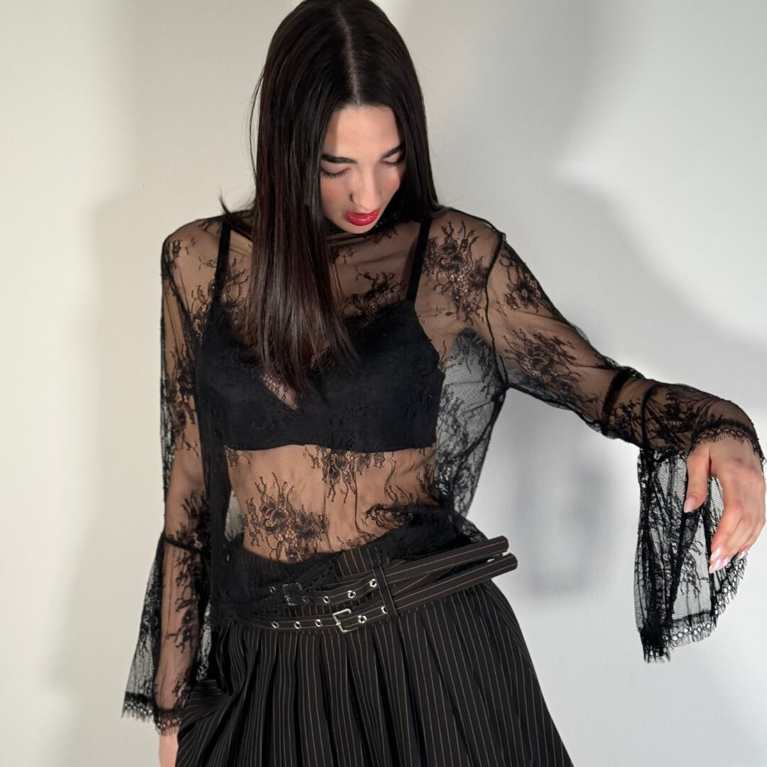 LM - LUMINA Camicia Flora pizzo nero