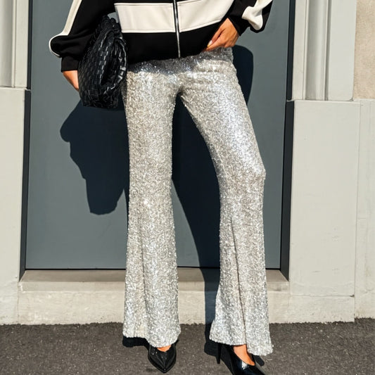 OF - LUMINA Pantalone Tanisha champagne strass
