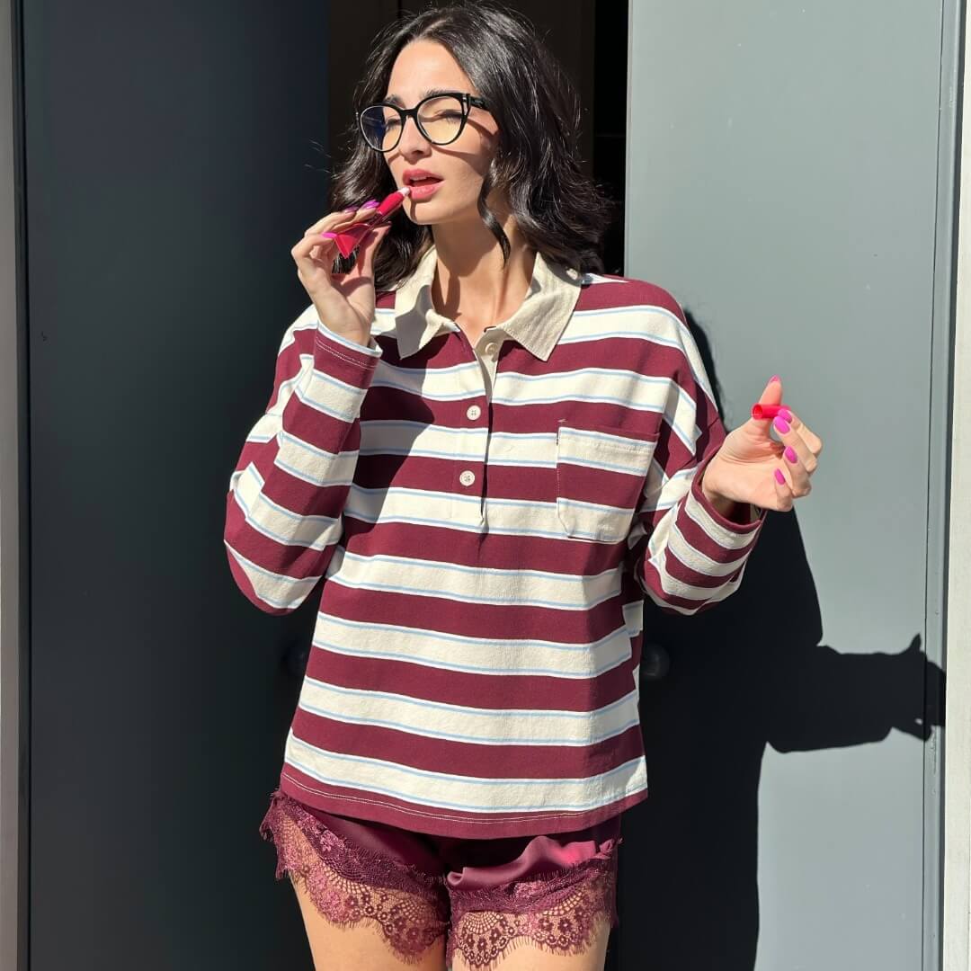 LM - LUMINA Polo Timber righe bordeaux mix